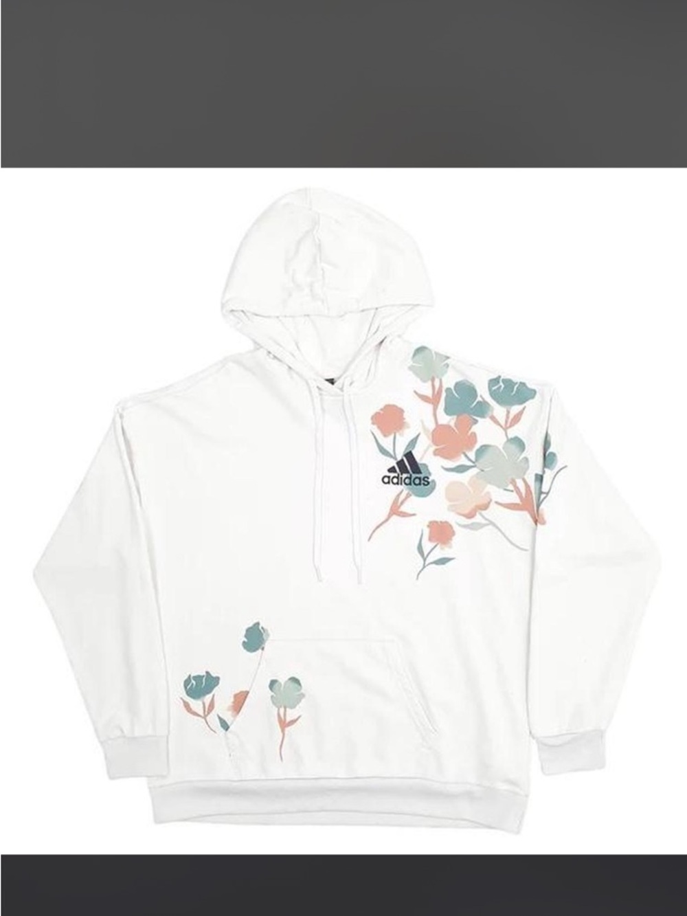 adidas White Hoodie with Teal and Blush Floral Accents